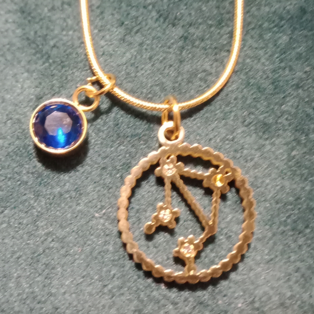 Constellation and Birth Stone Necklace 18k Gold Plated. Libra